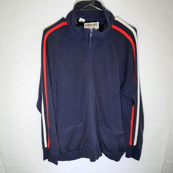 Oshman’s L Track Jacket Men Vintage Taiwan Blue Red White Stripe Zip Retro 80s - Picture 1 of 5